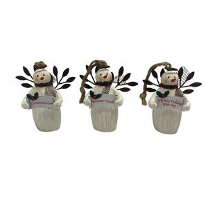 Ganz Lot of 3 Snowman Angel Ornaments wood Metal w/sign Friends Love Holiday Joy